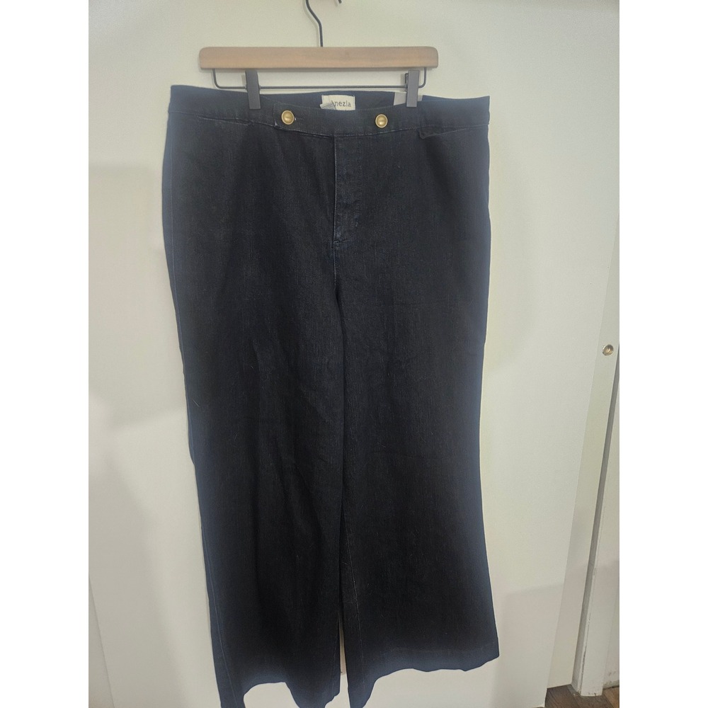 Venezia Dark Wash Wide Leg Denim Jeans Gold Button Detail Mens 20 Average NEW
